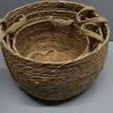 Seagrass Storage Baskets Set of 3, Handwoven Wicker Style with Handles, Large Round Basket for Blankets, Laundry, Toy Storage, Plant and Home Organization, Boat Basket Inspired Design