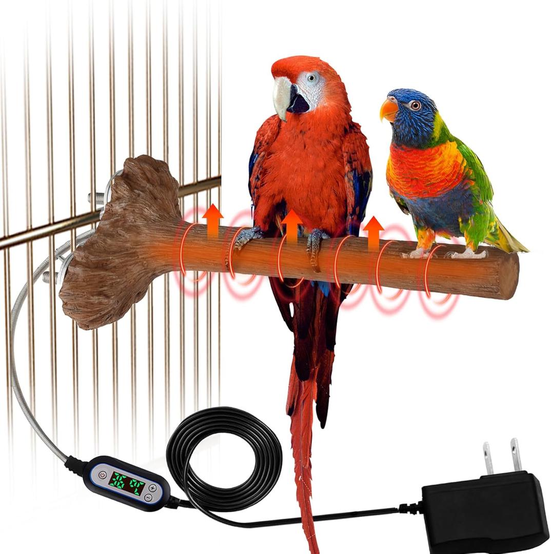 Heated Bird Perch Birdcage Heater Birds Warmer for Cage Adjustable Temperature Winter Birds Heater for Parrots Conure Cockatiels Parakeets Small Bird