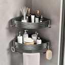Corner Shower Caddy 2 Pack Adhesive Shelf Corner with Towel Bar Hooks No Drilling Waterproof Rust Proof Organizer for Bathroom Storage Black
