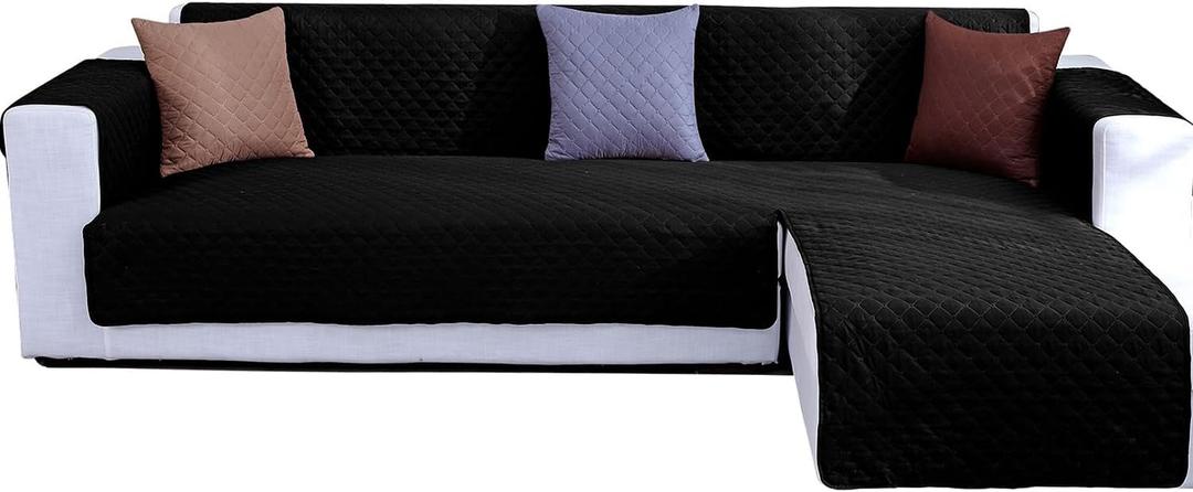 Double Side L Shape Couch Cover Sectional Sofa Covers Set Chaise Couch Cover Slip Covers for Sofas Couches Sectional Furniture Protector Cover (Medium,Black) (Medium - 79*106inch)