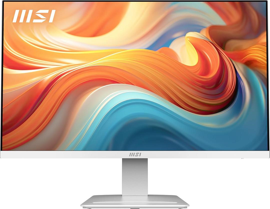 MSI Pro MP273W E14A 27-inch IPS 1920 x 1080 (FHD) Gaming Office Monitor, 144Hz, Free-Synch, HDMI, DisplayPort, VGA Port, VESA Mountable, Tilt, Speaker, 4-Side Slim Bezel 1ms, White