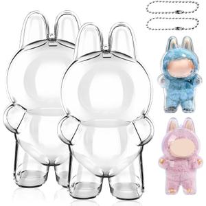 2PCS Protective Case for Monster Doll,Plastic Clear Cover for Plush Figure Doll, Acrylic Case Cover Accessories with Keychain - Standing Case (Doll Not Include)