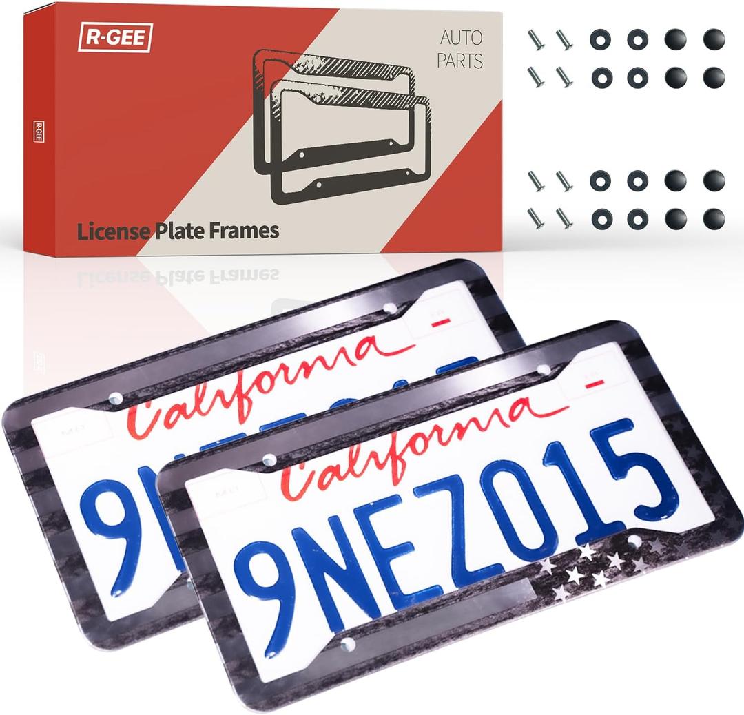 2 x 2 Pack License Plate Frames, Stainless Steel Car License Plate Cover Automotive Exterior Accessories with Screw Caps (Grey and Black)