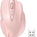 TECKNET Wireless Mouse, 2.4G Ergonomic Optical Mouse, Computer Mouse for Laptop, PC, Computer, Chromebook, Notebook, 6 Buttons, 24 Months Battery Life, 2600 DPI, 5 Adjustment Levels  Pink