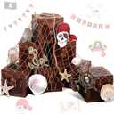 21pc Pirate Party Supplies Treasure Chest Fishing Net Shells Pirate Card Decorations Photo Booth Props for Pirate Birthday, Halloween Decor, Pirate Party Favors Adventure Party Decorations