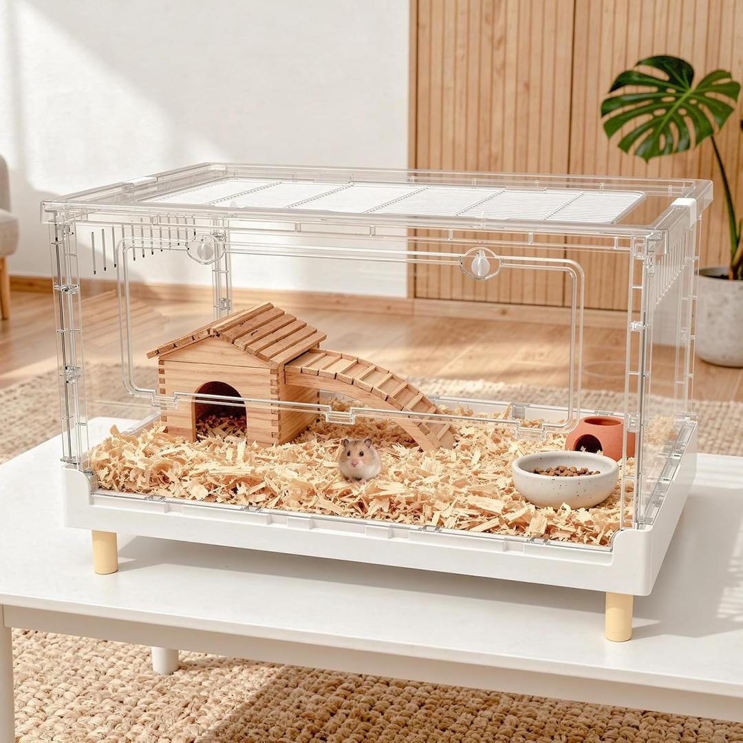 Larger Acrylic Transparent Hamster Cage - Small Animal Cage for Guinea Pig, Hedgehog,Dwarf Hamster, Rat,Mouse,Ferret, Sugar Glider and Bird,DIY Extendable & Stackable27.5" Lx16.9 Wx15.4 H