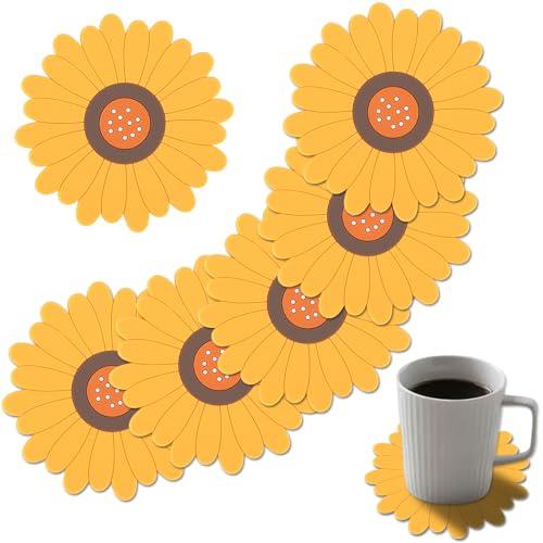 CCYMDG Flower Coasters Set of 6,Anti-Slip Heat-Insulating&Tabletop Protection,Home&Kitchen Coasters for Drinks,Easy to Clean,Beautiful Gift(Yellow Sunflower,3.9inches), Pack Of 2