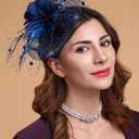 Cizoe Fascinators Hats for Womens 50s Headwear with Veil Flower Cocktail Wedding Tea Party Church Derby Hat (Blue)