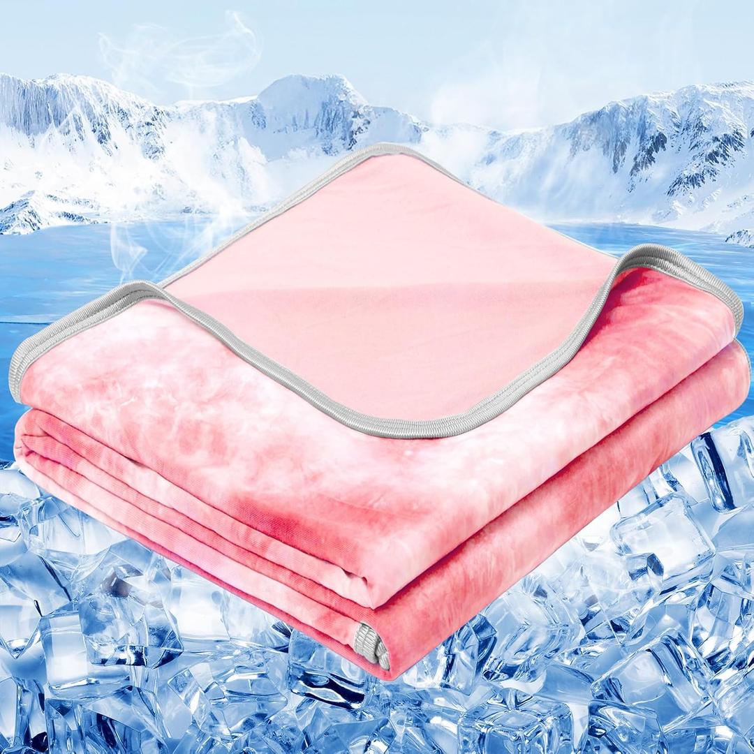 inhand Cooling Blanket Queen Size (90"x90"), Cooling Blankets for Hot Sleepers, Absorbs Heat to Keep Adults Cool for Summer Nights Sweats, Thin Cold Lightweight Blanket for Couch Bed, Pink