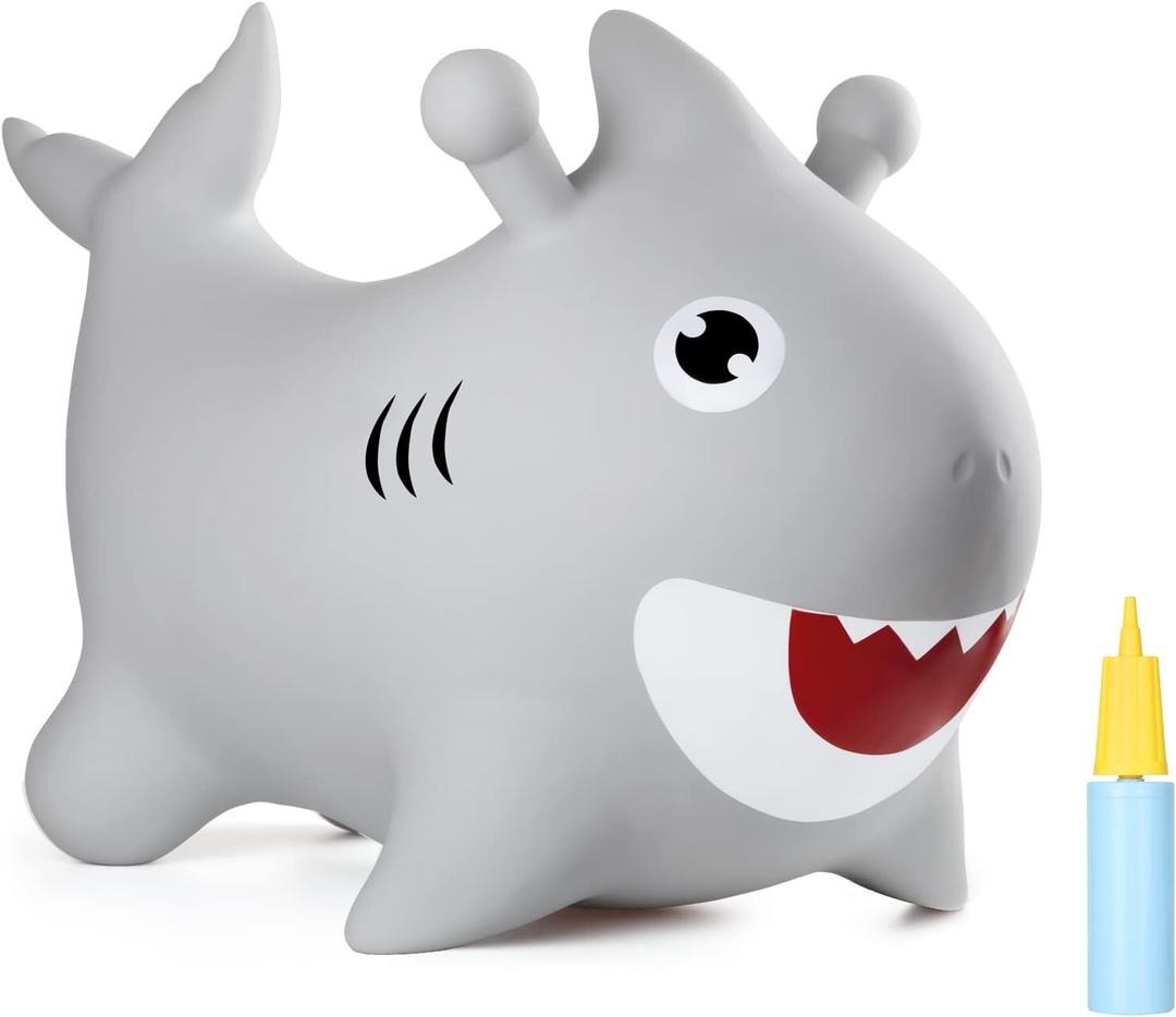 INPANY Shark Toys for 2 Year Old, Bouncy Animals for Toddler, Inflatable Shark Hopper Ball, Outdoor Indoor Ride on Rubber Hopping Horse Bouncer, Cool Birthday Gifts 3 4 Year Old Boy Girl Decorations