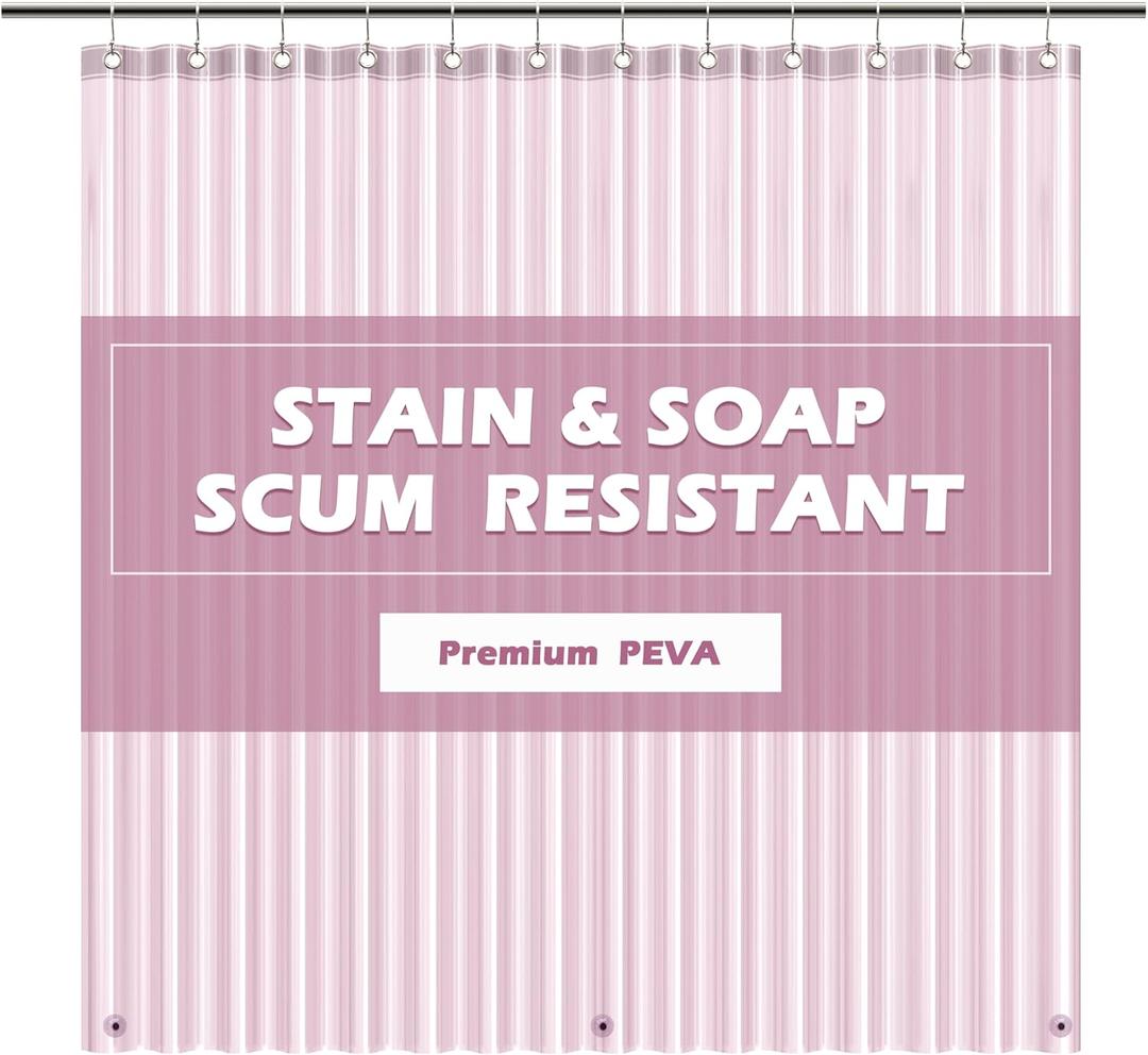 EHZNZIE Pink Shower Curtain Liner 72x72, PEVA Waterproof Bath Curtain, No Chemical Smell, 3 Weighted Magnets, Durable with Rustproof Metal Grommets