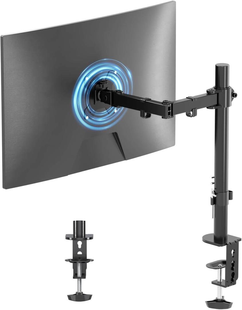 Suptek Single LED LCD Monitor Desk Mount Heavy Duty Fully Adjustable Monitor Stand for 1 / One Screen up to 27 inch (15.75" Tall, Black)