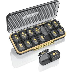 Pill Organizer 2 Times A Day, 7 Day Am Pm Pill Box - Acedada Weekly Pill Organizer Twice A Day, Portable Removable Daily Medicine Container Dispenser Case for Vitamin Fish Oil Supplement, Black Grey