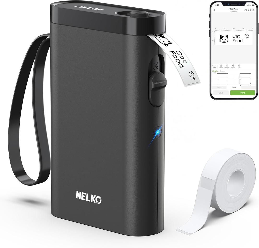 Nelko Label Maker Machine with Tape, P21 Bluetooth Label Printer, Wireless Mini Label Makers with Multiple Templates for School Office Home, Black