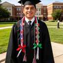 Mexican American Graduation Lei, Class of 2026 Ribbon Lei with Honors Cord and Wristband, USA Mexico Graduation Leis Accessories for Grads, Congrats Gifts for High School College
