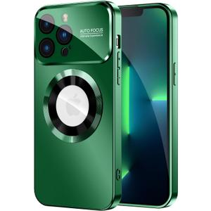 Magnetic for iPhone 13 Pro Max Case, Compatible with MagSafe, Built-in Camera Lens Protector, Logo View, Military Grade Drop Proof Phone Case Cover, Dark Green