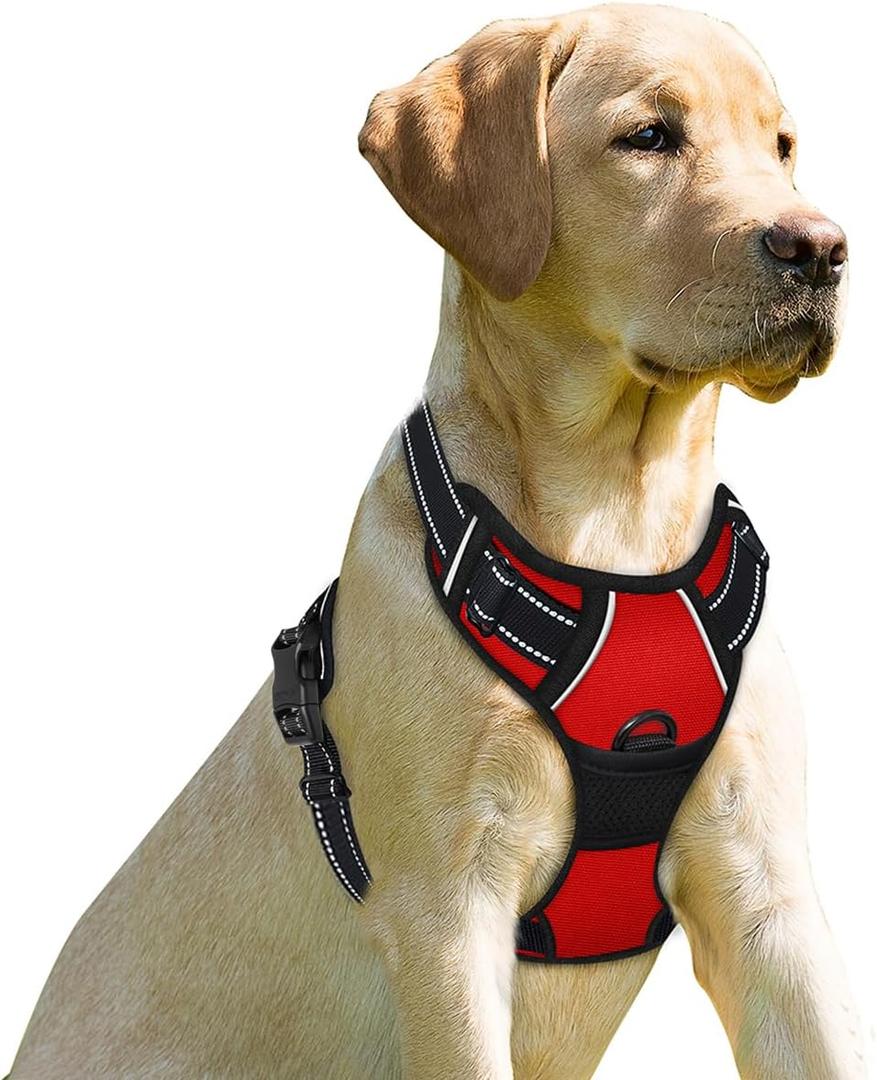 BARKBAY No Pull Dog Harness Front Clip Heavy Duty Reflective Easy Control Handle for Large Dog Walking(Red, XS)