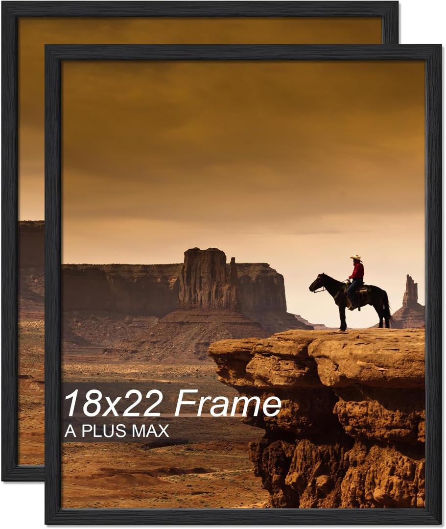 A PLUS MAX 18x22 Picture Frame Set of 2 Black Light Weight Wall Mount
