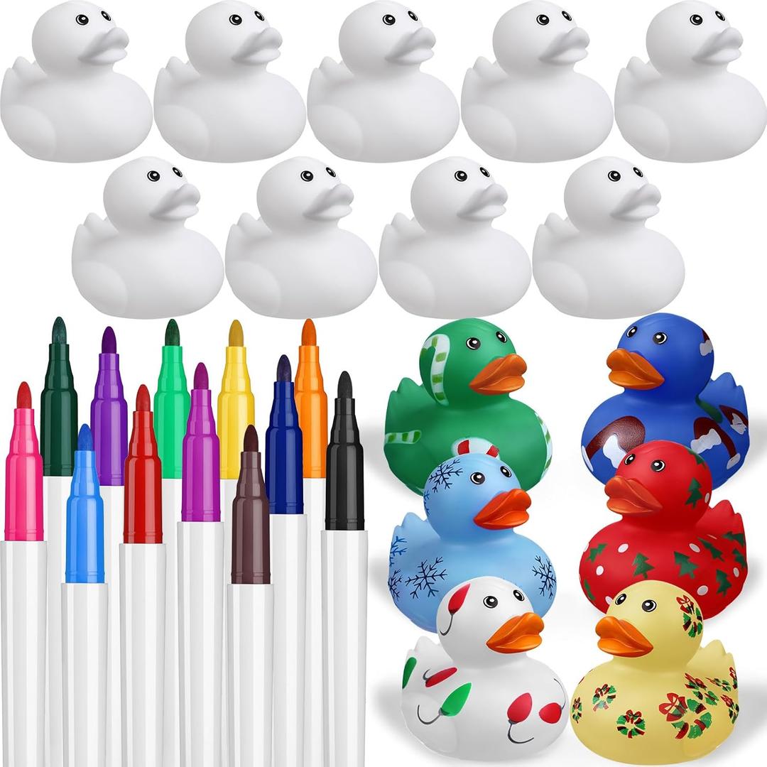 Jerify 48 Pcs 2 Inch White Blank Rubber Ducks for Kids Christmas Creative Rubber Ducks with Pens of 12 Colors for Pool Bathtub Float Cute Christmas DIY Crafts Birthday Gifts Party Favors