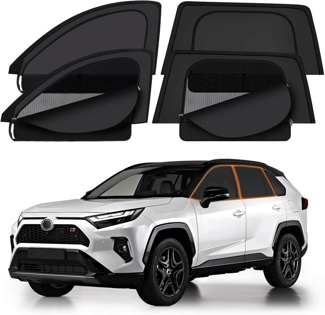 XCBYT RAV4 Window Sunshades for 2019-2025, Dual Layer Car Window Covers with Breathable Mesh & Blackout Cloth, 99% UV Protection Privacy Curtains for Car Camping, Sleeping & Rest (4 PCS)
