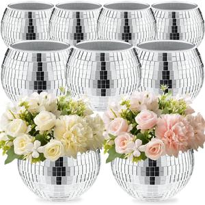 9 Pcs Disco Ball Vase,Glass Disco Ball Vases, Mirror Disco Balls,Candle Holder Vase,Disco Ball Decorations,Wedding Centerpieces,Birthday Parties,Bedroom,Office Decorations 