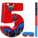 Capoda Number 5 Spider Piata Bundle with Blindfold and Bat Spider Birthday Party Piata for Birthday Party Decoration, 16.14 x 12.32 x 2.76 Inch (Red and Blue)