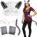 Haysandy 4 Pcs Wolf Granny Costume Set Big Wolf Hat Tail Claws Gloves Granny Glasses for Adult Werewolf Cosplay