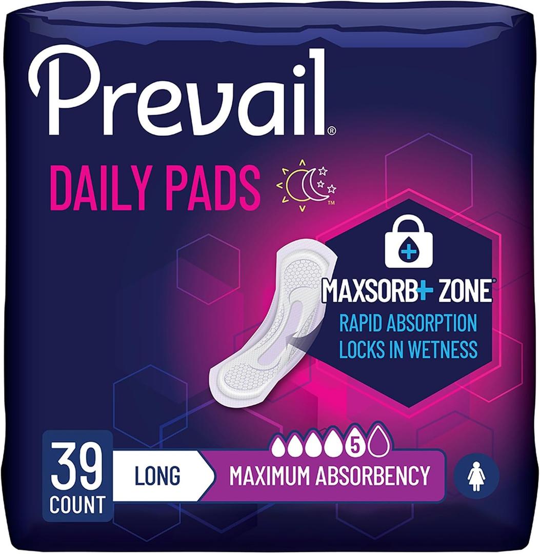 Prevail Incontinence Bladder Control Pads for Women, Maximum Absorbency, Long Length, 39 Count (Pack of 1)