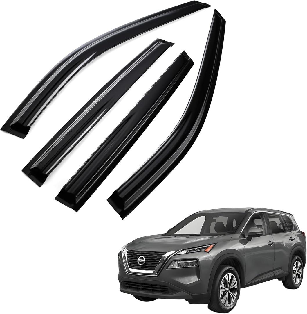 Window Visors Rain Guards for Car Windows with Fit for 2014-2020 Nissan Rogue S SV SL, 4-Piece Side Window Visors, UV Resistant & Weatherproof, No Drill Installation,Tape on