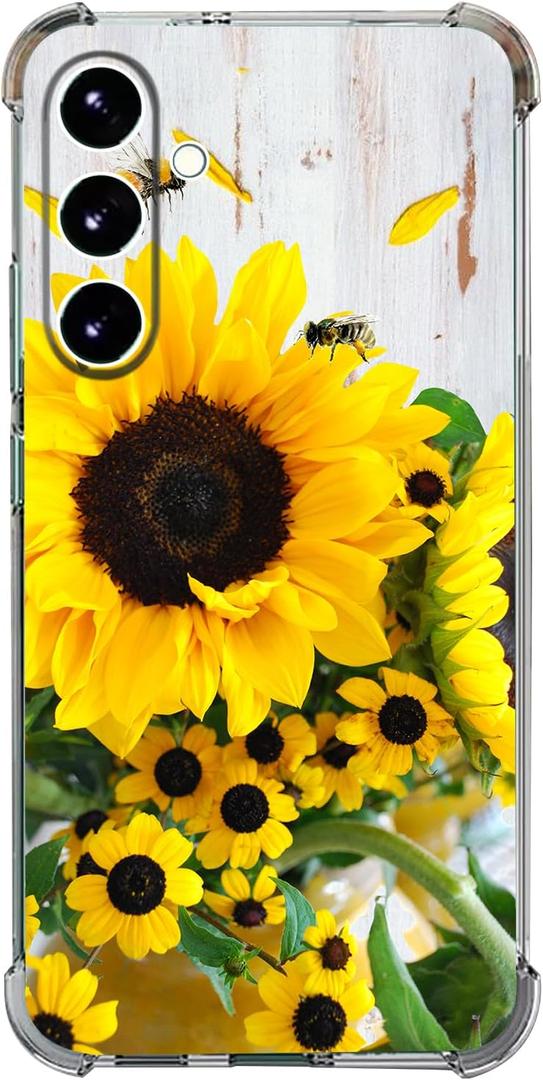 Case for Samsung Galaxy S24 FE,Sunflower Bee Drop Protection Shockproof Case TPU Full Body Protective Scratch-Resistant Cover for Samsung Galaxy S24 FE
