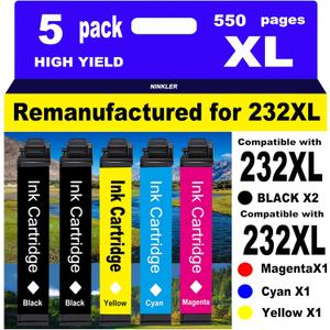 Remanufactured for Epson 232XL Ink Cartridges Combo Pack 232 T232XL for XP-4200 XP-4205 Workforce WF-2930 WF-2950 Printer 5 Pack 2 Black 1 Cyan 1 Magenta 1 Yellow