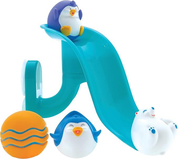 Nuby Penguin Slide Bath Toy Play Set with 4 Bath Squirters  Baby Bath Toys for Boys and Girls 12+ Months  Suction Cup Toy Attaches to Shower Wall