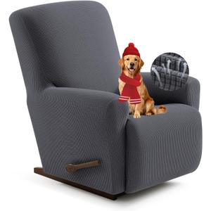 Recliner Chair Covers,1 Piece Stretch Recliner Cover Washable Furniture Protector with Elastic Bottom for Pets Kids Spandex Jacquard Fabric Small Checks(Recliner,Dark Gray)