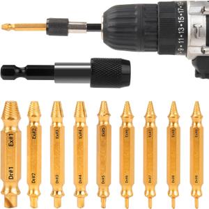 Damaged Screw Extractor Set, Gifts for Men, CLEVEROOL 10 PCS HSS 6542 Screw Extractor Remover Kit for Easy Removal of Stripped, Rusty, Broken Hardware (Gold)