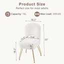 Vanity Stool Chair with Storage and Folding Back, 4 Metal Legs with Anti-Slip Feet, 15.8" x 15.8" x 33" Square Ottoman with Furry Padded Seat for Makeup, Bedroom, White
