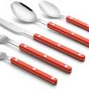 ANNOVA Silverware Set, Retro/Rivet Colorful Stainless Steel Tableware Kitchen Flatware Set Utensils, Includes Dinner Knives, Forks, Spoons, Salad Forks & Dessert Spoons (Orange, 10 Pieces)
