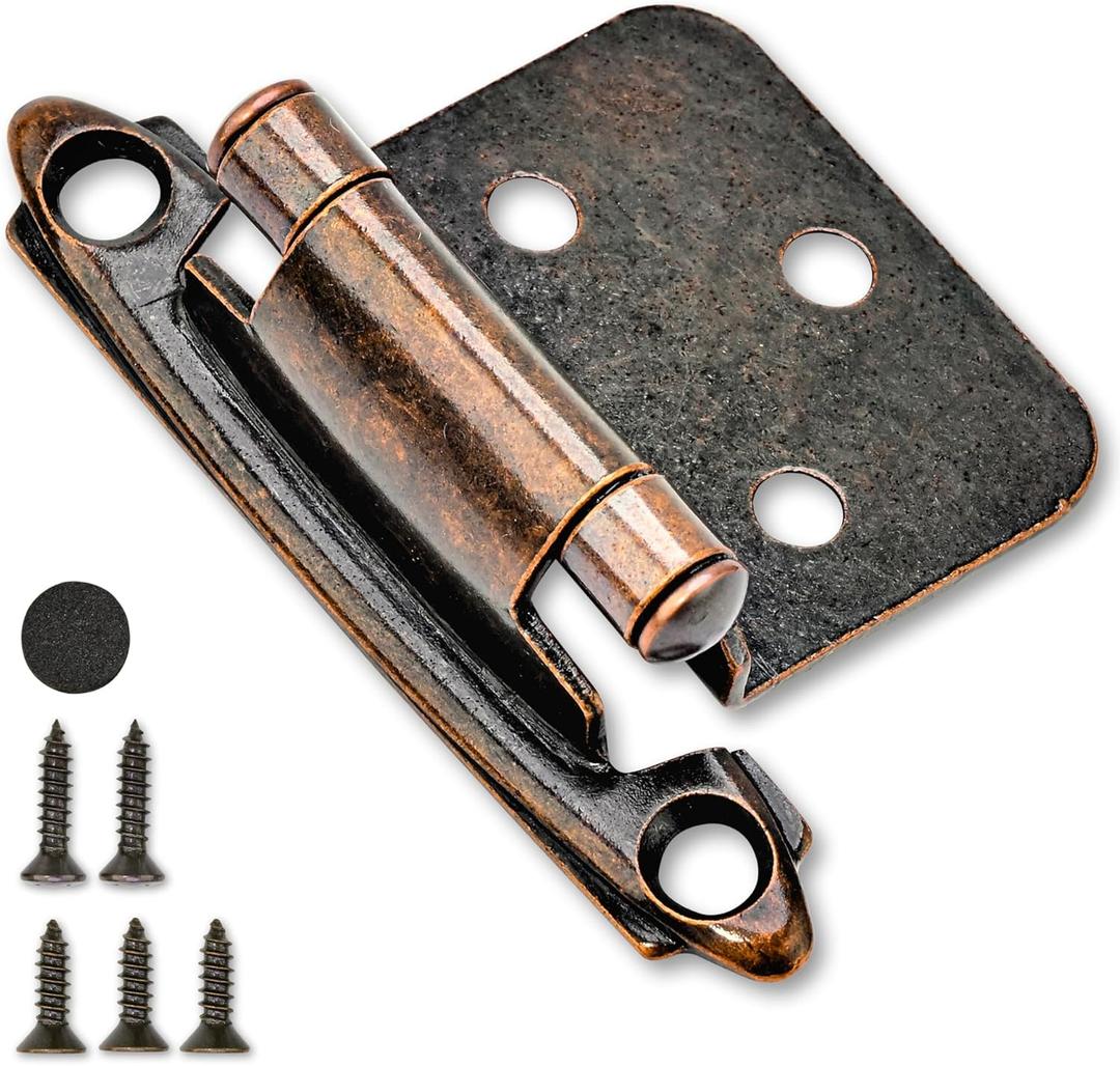 50 Pack 25 Pairs 1/2" Overlay Cabinet Door Hinges - Oil Rubbed Bronze Self Closing Hinges