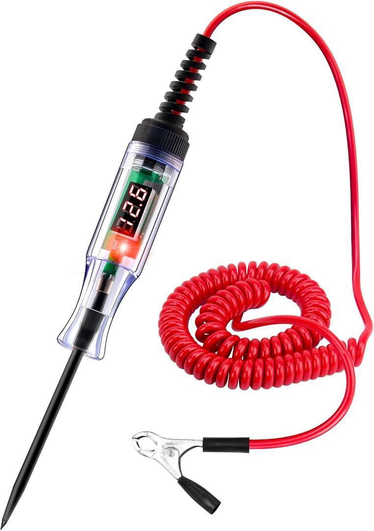 Automotive Test Light 5-90V Digital LED Circuit Tester with Voltage Display, Auto Bidirectional Light Tester, Electrical Voltage Tester with Extended Spring Wire & Probe for Car/RV/Vehicles