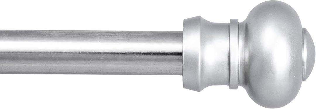 Kenney Ashby 7/16" Petite Caf Decorative Window Curtain Rod, 28-48", Satin Silver