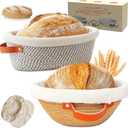 Banneton Bread Proofing Basket  9" Round & 10" Oval Handmade Cotton Rope Sourdough Proofing Basket Bread Baking Supplies with Liner & Cover Perfect for Sourdough & Artisan Bread Set