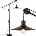 Adjustable Industrial Floor Lamps for Living Room - Rustic Reading Lamp with Pulley System, Modern Farmhouse Indoor Pole Task Lamp, Vintage Tall Standing Lamps for Bedroom Office, Blackened Bronze
