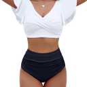 BMJL Womens High Waisted Bathing Suits Tummy Control Two Piece Swimsuits Ruffle Bikini Sets Criss Cross Ruched Swimwear (Medium, White and Black)