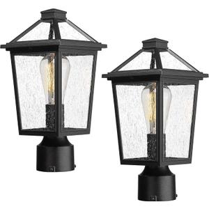zeyu 2 Pack Outdoor Lamp Post Lights, Modern Farmhouse Exterior Post Lantern Light for Garden, Aluminum with Seeded Glass Shade, Black Finish, ZX58P-2PK BK