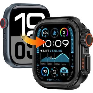 Goton Metal Bumper Case Compatible for Apple Watch Series 10 46mm Protector, [Turn 46mm into Ultra Seamlessly] Rugged Bumper with Back Cover, Raised Edge Screen Protection (Black)
