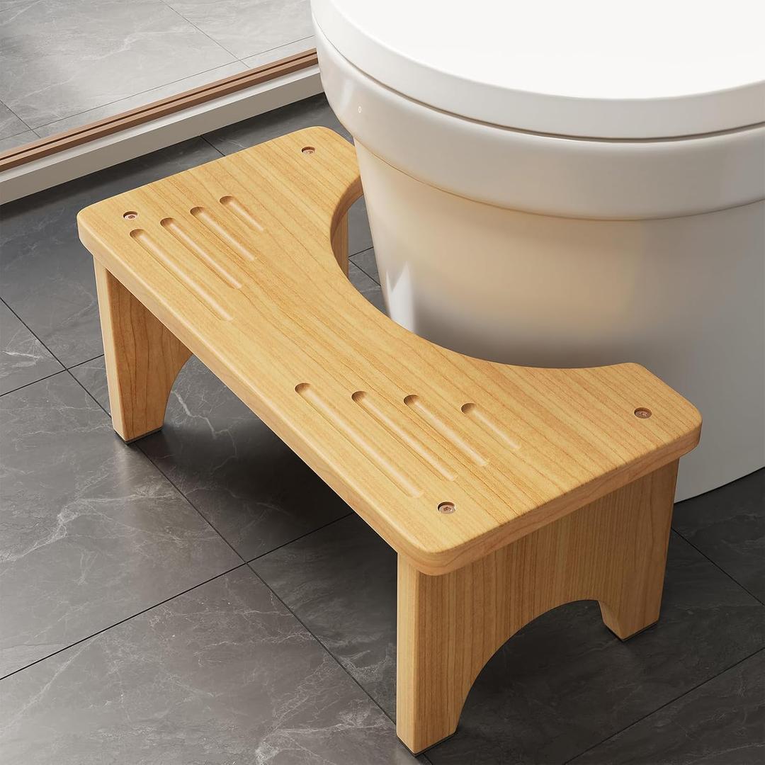Wooden Squatting Potty for Adults, 6.7 Inch Toilet Stool Squat Adult, Wood Poop Stool for Bathroom with Ergonomic Design, Non-Slip Portable Toilet Foot Stools for Healthy Posture (1 Pack, Natural)