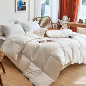 Royal Elite Feather Down Comforter Queen Size-Made in Canada-Oeko Tex 240TC Cotton Shell-Canadian Feather&Down Duvet Insert All Season-Hotel Down Duvet Insert-Cotton Duvet with Loops