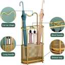 Metal Umbrella Holder Stand,Metal Umbrella Stand for Entryway, Stand Cane Holder with Drip Tray, Umbrella Rack Storage Bin Freestanding,Gold