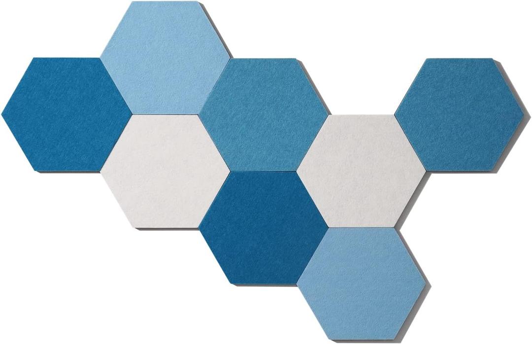 LAJAR 8 Pcs Self Adhesive Felt Bulletin Board Tiles (Large), Hexagon Color Felt Pin Board Wall Tiles for Photos, Pictures, Memos (Cyanine Large)