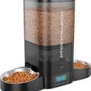 HoneyGuaridan 5L Automatic Cat Feeder for Two Cats, Cat Food Dispenser with Stainless Steel Bowl,Timed Feeder Programmable 1-6 Meals Control, Dual Power Supply,Desiccant Bag Black