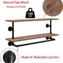 Clothes Rack 42in, 2 Tier Wall Mounted Garment Rack with Real Wood Shelf, Heavy Duty Hanging Clothes Rack, Multi-Purpose Hanging Rod, Space-Saving Closet Storage